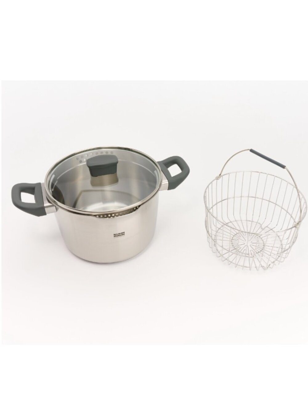 Kuhn Rikon 4-quart Straining Stock Pot w/ Steamer Basket K85737 GREY